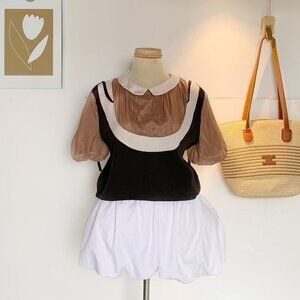 Black Corset Vest White Square Neckline Vintage